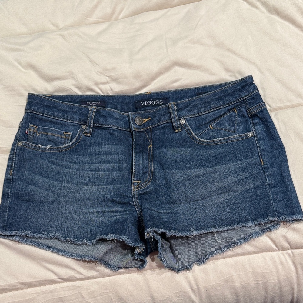 Vigoss Dark Indigo Frayed Denim Shorts